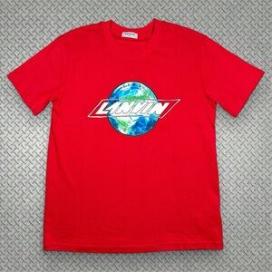 LANVIN Paris Graphic Print Globe Logo Red T-Shirt Men’s